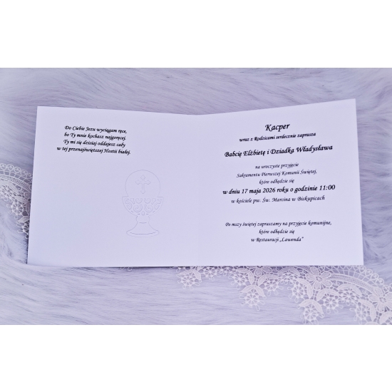 Zaproszenie na Pierwszą Komunię Świętą białe ZCHZ 3D