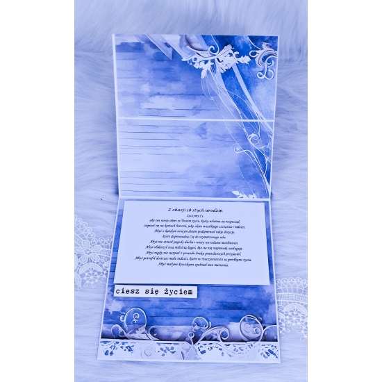 Kartka ręcznie robiona sztalugowa 18 urodziny męska niebieska