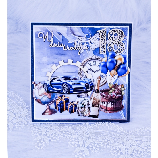Kartka ręcznie robiona sztalugowa 18 urodziny męska niebieska