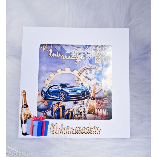 Kartka ręcznie robiona sztalugowa 18 urodziny męska niebieska
