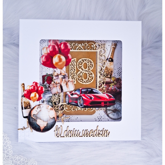 18 urodziny kartka w pudełku 3D ręcznie robiona K18NCZ