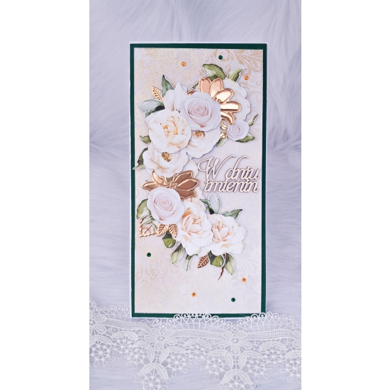 W dniu imienin kartka ręcznie robiona zielono-złota KZZ01