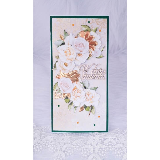 W dniu imienin kartka ręcznie robiona zielono-złota KZZ01