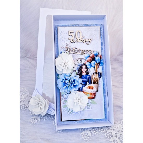 50 urodziny kartka ręcznie robiona 3D niebieska KRM50