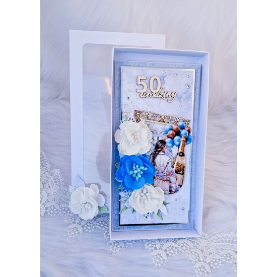 50 urodziny kartka ręcznie robiona 3D niebieska KRM015G