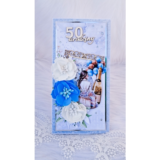 50 urodziny kartka ręcznie robiona 3D niebieska KRM015G
