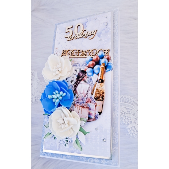 50 urodziny kartka ręcznie robiona 3D niebieska KRM015G