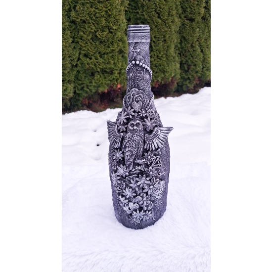 Ręcznie zdobiona butelka, ozdoba srebrna