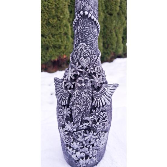 Ręcznie zdobiona butelka, ozdoba srebrna