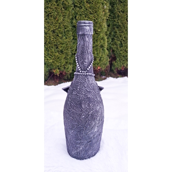 Ręcznie zdobiona butelka, ozdoba srebrna