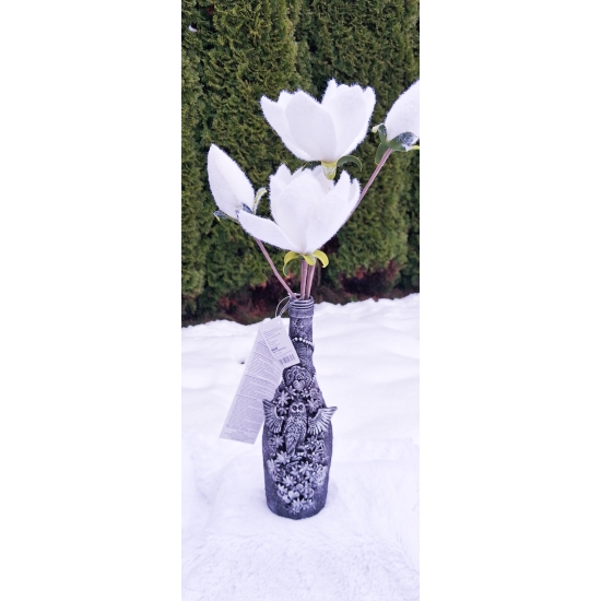 Ręcznie zdobiona butelka, ozdoba srebrna