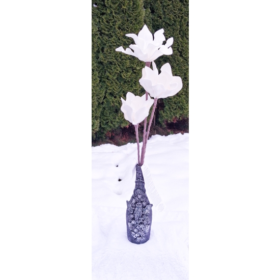 Ręcznie zdobiona butelka, ozdoba srebrna