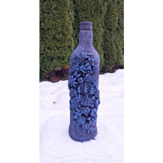 Ręcznie zdobiona butelka, ozdoba - niebieska