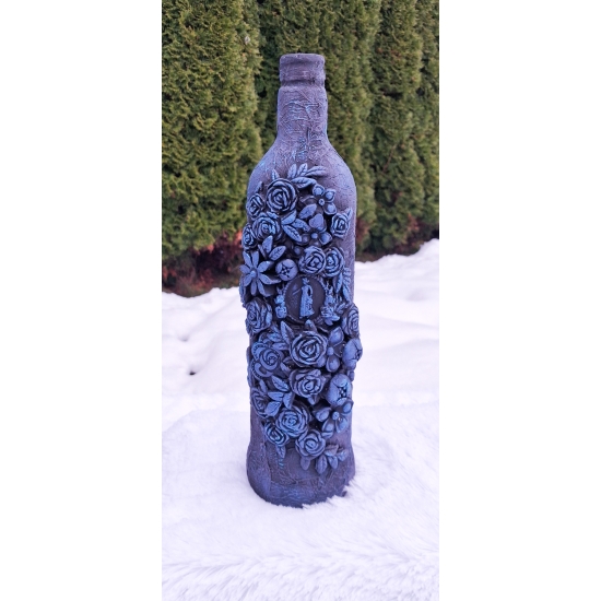 Ręcznie zdobiona butelka, ozdoba - niebieska