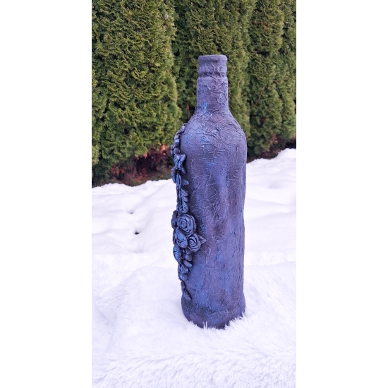 Ręcznie zdobiona butelka, ozdoba - niebieska