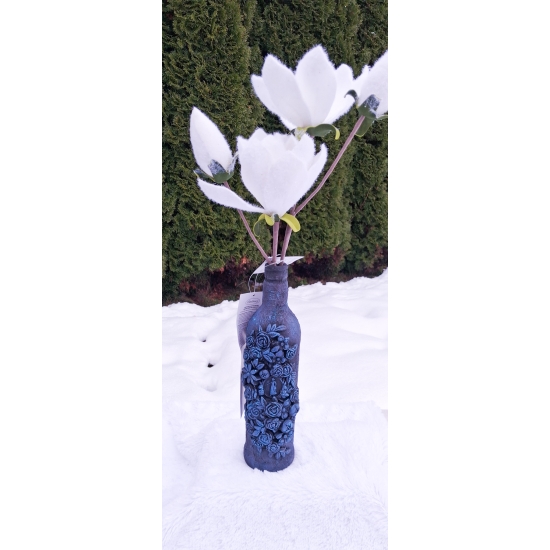 Ręcznie zdobiona butelka, ozdoba - niebieska