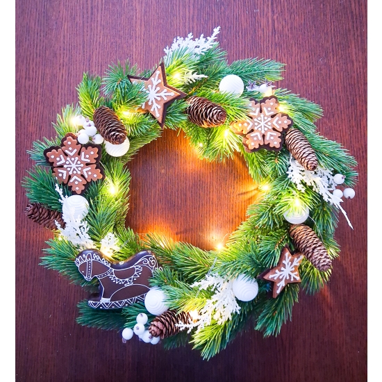 Wianek świąteczny na drzwi STROIK - Wienic Bożonarodzeniowy - podświetlany