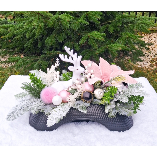 Stroik świąteczny różowy z reniferem