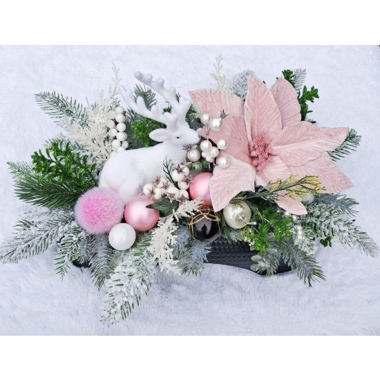 Stroik świąteczny różowy z reniferem