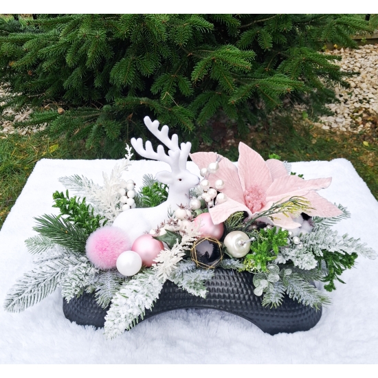 Stroik świąteczny różowy z reniferem