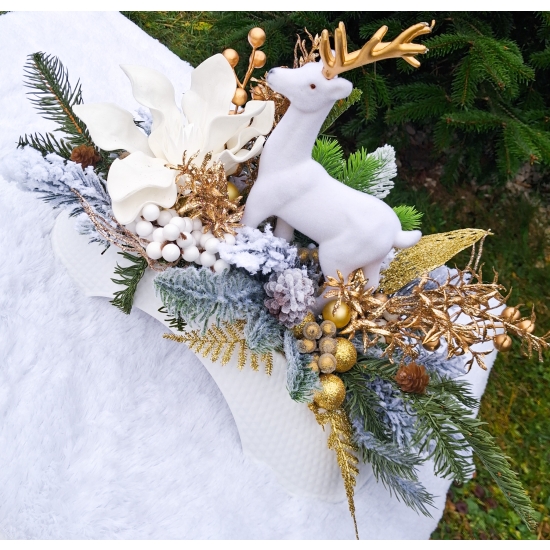 Stroik świąteczny biało-złoty z reniferem