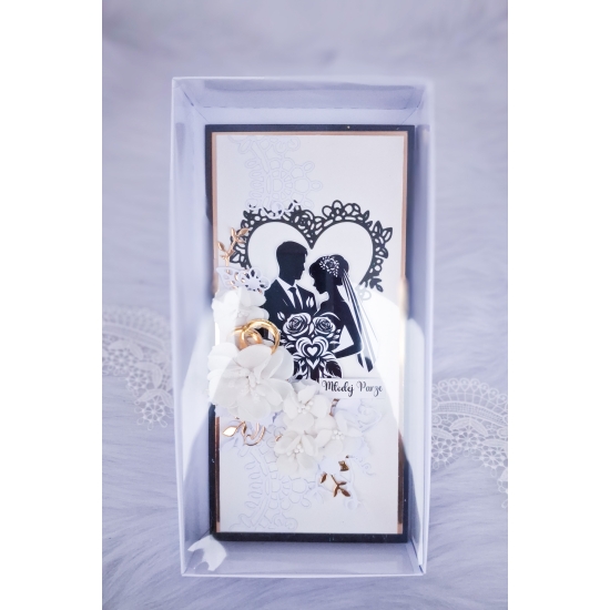 Pamiątka Ślubna Kartka ręcznie robiona czarno-złota 3D w pudełku KPCZZ