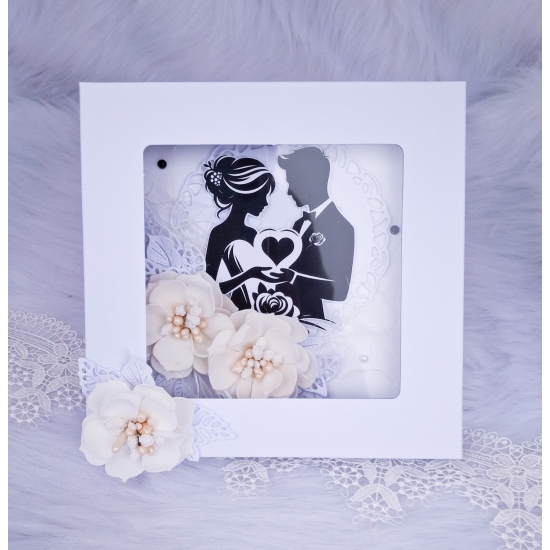 Pamiątka Ślubna Kartka ręcznie robiona czarno-złota 3D w pudełku KPCZKK05