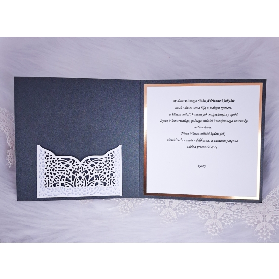Pamiątka Ślubna Kartka ręcznie robiona czarno-złota 3D w pudełku KPCZKK05