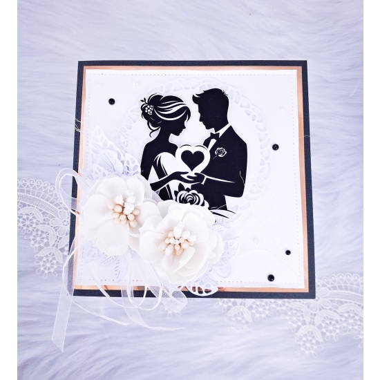 Pamiątka Ślubna Kartka ręcznie robiona czarno-złota 3D w pudełku KPCZKK05