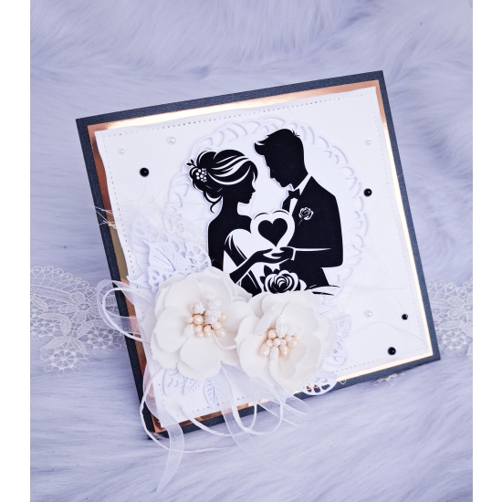Pamiątka Ślubna Kartka ręcznie robiona czarno-złota 3D w pudełku KPCZKK05