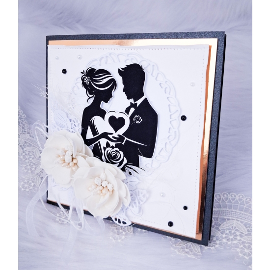 Pamiątka Ślubna Kartka ręcznie robiona czarno-złota 3D w pudełku KPCZKK05