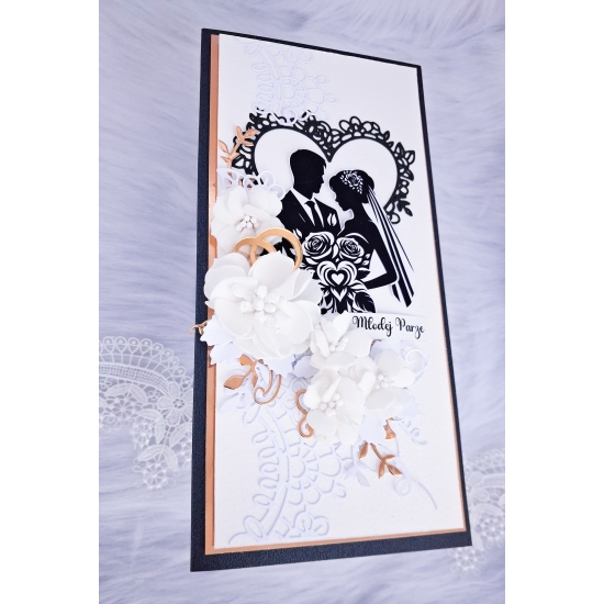 Pamiątka Ślubna Kartka ręcznie robiona czarno-złota 3D w pudełku KPCZZ
