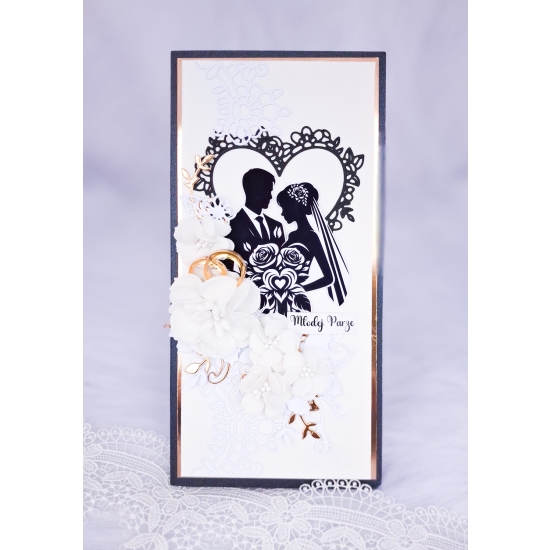 Pamiątka Ślubna Kartka ręcznie robiona czarno-złota 3D w pudełku KPCZZ