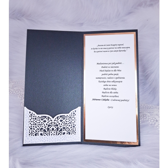 Pamiątka Ślubna Kartka ręcznie robiona czarno-złota 3D w pudełku KPCZZ