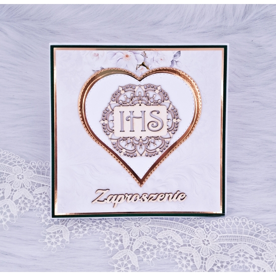 Zaproszenie na Pierwszą Komunię Świętą biało-zielone chłopiec 3D