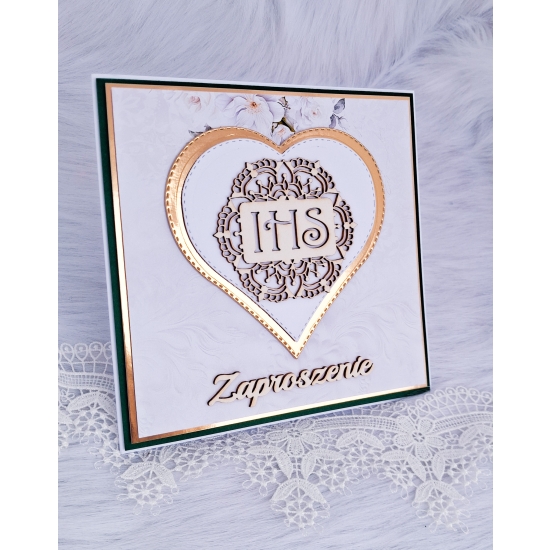 Zaproszenie na Pierwszą Komunię Świętą biało-zielone chłopiec 3D