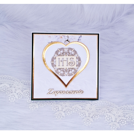 Zaproszenie na Pierwszą Komunię Świętą biało-zielone chłopiec 3D