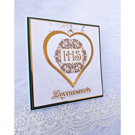 Zaproszenie na Pierwszą Komunię Świętą biało-zielone chłopiec 3D