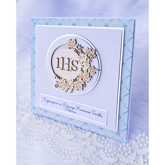 Zaproszenie na Pierwszą Komunię Świętą biało-niebieskie chłopiec 3D