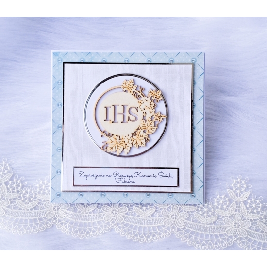 Zaproszenie na Pierwszą Komunię Świętą biało-niebieskie chłopiec 3D