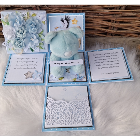 Exploding Box Gratulacje z okazji narodzin syna - Niebieski