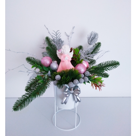 Stroik bożonarodzeniowy różowy aniołek