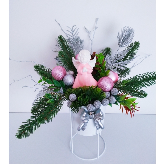 Stroik bożonarodzeniowy różowy aniołek