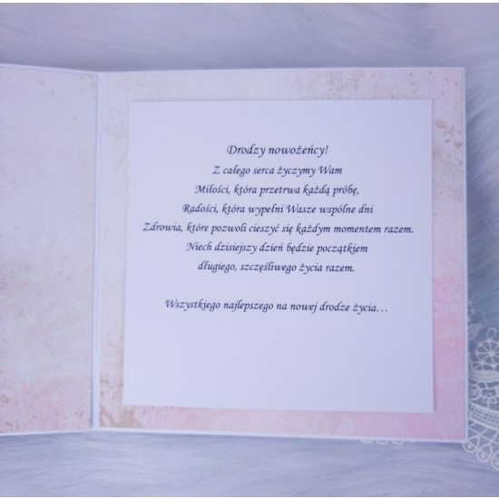 Pamiątka Ślubu - kartka ręcznie robiona różowo-złota