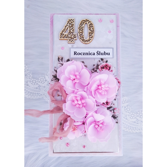 40 rocznica ślubu kartka ręcznie robiona w pudełku różowa