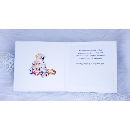 Pamiątka Ślubna kartka ręcznie robiona w pudełku 3D biało-granatowa KPBG02
