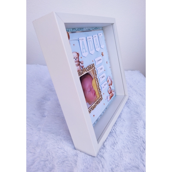 Metryczka 3D dla Dziecka personalizowana ręcznie wykonana niebieska