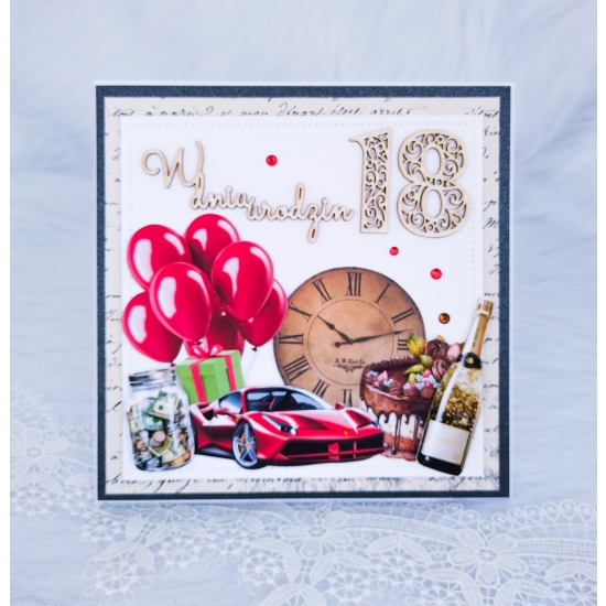 18 urodziny kartka ręcznie robiona w pudełku czerwień - męska