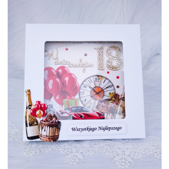 18 urodziny kartka ręcznie robiona w pudełku czerwień - męska