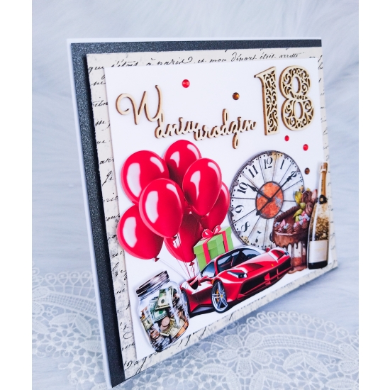 18 urodziny kartka ręcznie robiona w pudełku czerwień - męska